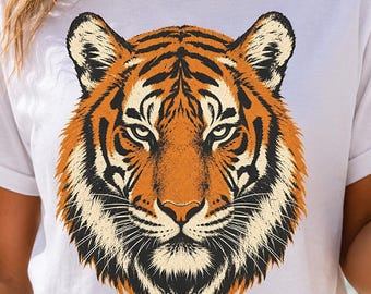 Tiger Head Graphic Tee, Vintage Tiger Shirt, Wild Animal Tshirt, Big Cat Lover Gift, Retro Wildlife Comfort Colors Tee