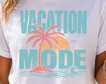 Vacation Mode Comfort Colors Shirt, Tropical Beach Tee, Summer Vacation Graphic Shirt, Palm Tree Sunset T-Shirt, Coastal Summer Outfit