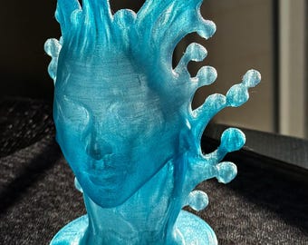 Translucent Teal Bust Sculpture | Organic Face Coral Art Figurine | Desk Decor
