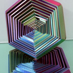 Rainbow Hexagon Vortex Keychain | 3D Printed Color-Shifting Portal Pendant | Geometric Optical Illusion Charm | Iridescent Silk PLA