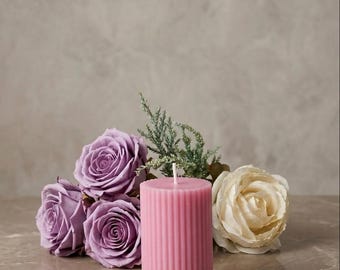 Vela cilíndrica artesanal acanalada / Cera de soja, decoración minimalista, aroma de color personalizado