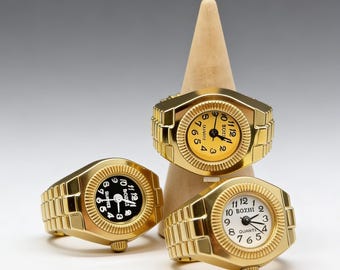 Trendy Ring Watch for Women Men | Mini Finger Watch Adjustable | Round Quartz Jewelry Ring | Fashion Time Ring Gift