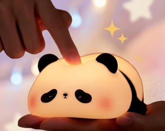Cute Panda LED Night Light – Silicone Touch Lamp, USB Rechargeable Bedside Light, Dimmable Kids Night Lamp, Bedroom Decor Gift