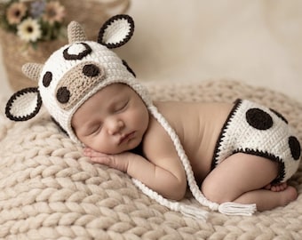 Crochet Baby Cow Outfit / Newborn Photo Prop / Farm Animal Baby Costume