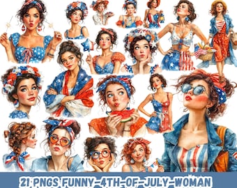 Funny 4th of July Woman PNG, Patriotic Woman Clipart, Red White Blue Girl Sublimation Design, USA Independence Day Digital Download