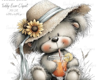 41 Teddy Bear Clipart PNG Bundle, Whimsical Summer Teddy Bear Graphics, Cute Bear Watermelon Beach Art Collection