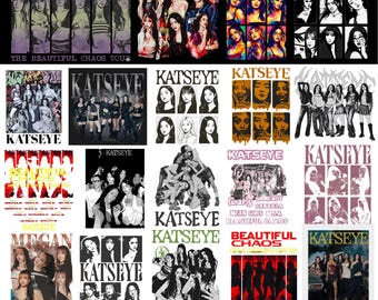 Katseye +40 PNG Bundle , Katseye Beautiful Chaos Tour T-Shirt PNG Bundle Ready to Print , Kpop PNG , Retro Pop Vibes Graphic png , Fanart