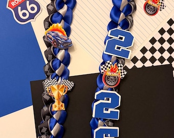 Hot Wheels Graduation Lei | Blue, Silver, Black Ribbon, Class of 2026