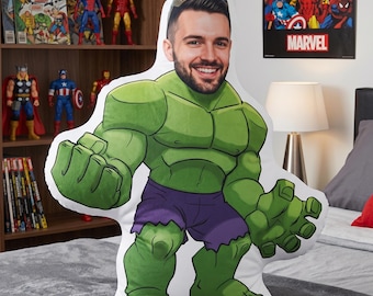 Custom Hulk Face Pillow | Personalized Mini Me Photo Doll | Funny Gag Gift for Boyfriend, Husband | Incredible Gift for Dad
