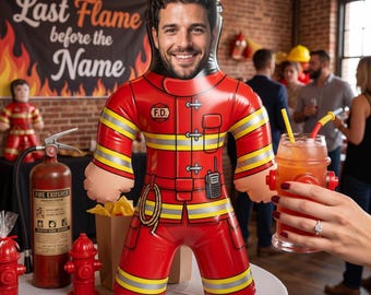 Custom Face Fireman Inflatable Doll | Firefighter Blow Up Gag Gift | Bachelorette Prop | Future Fire Wife | Funny Bridal Shower Decor