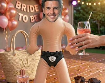 Aangepaste gezichtsbruidegom opblaasbaar | Grappige rekwisieten vrijgezellenfeest | Gepersonaliseerde speedo opblaaspop | Prankcadeau vrijgezellenfeest