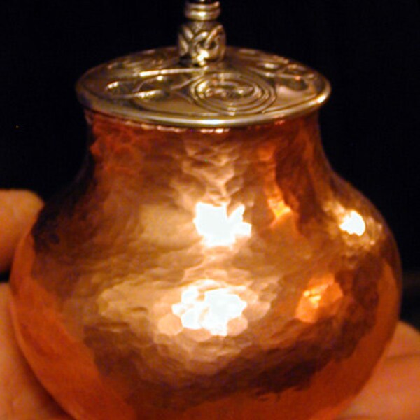 Hand Raised Copper Vessel with Sterling and Amethyst Lid