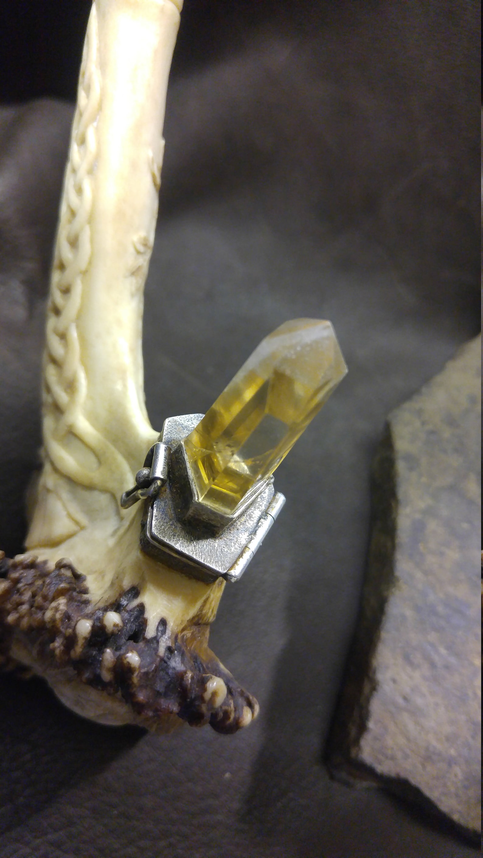 Hand Carved Elk Antler Sacred Ceremonial Pipe Embellished With a