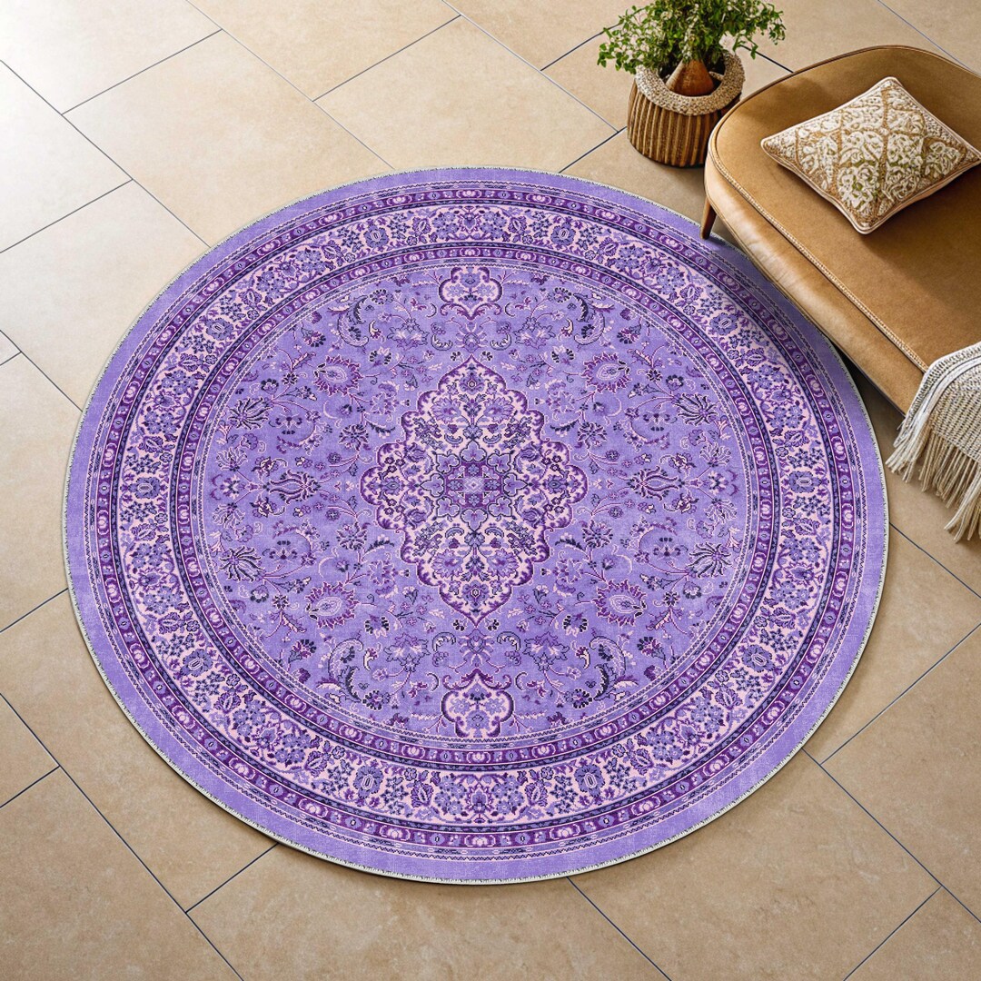 Lilac Rugs Pattern Lavender Round Rug, Floral Lilac Area, Pastel Purple Boho, Persian ...