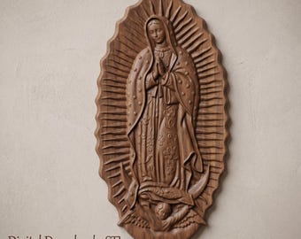 Virgin Mary Relief 3D STL Model Lady of Guadalupe Plaque CNC Router Wood Carving File Digital Download Decor Artcam