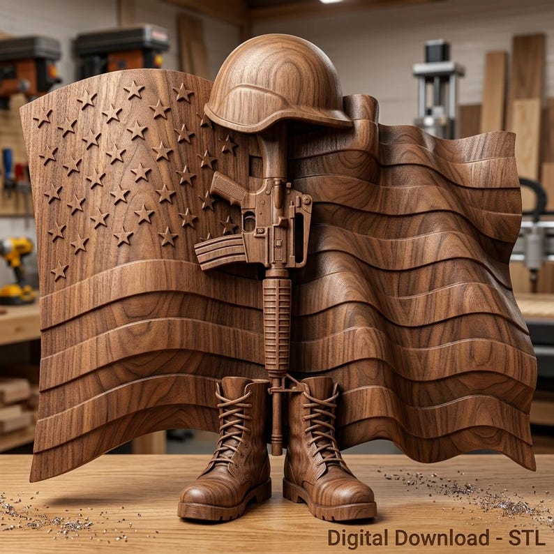 Cnc Router Texture File Fallen Soldier Battlefield Cross 3D Relief Wall Plaque 3D STL Model and ...