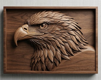 English: Bald Eagle Head 3D Relief STL | American Eagle CNC Router File | Wildlife Wood Carving Model | 3D Print STL Digital Download Artcam