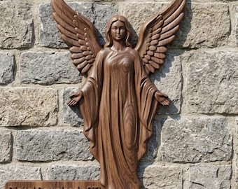Modello 3D STL di angelo custode in rilievo, angelo volante, fresatrice CNC, file per intaglio del legno, download digitale, decorazione murale cristiana, Artcam