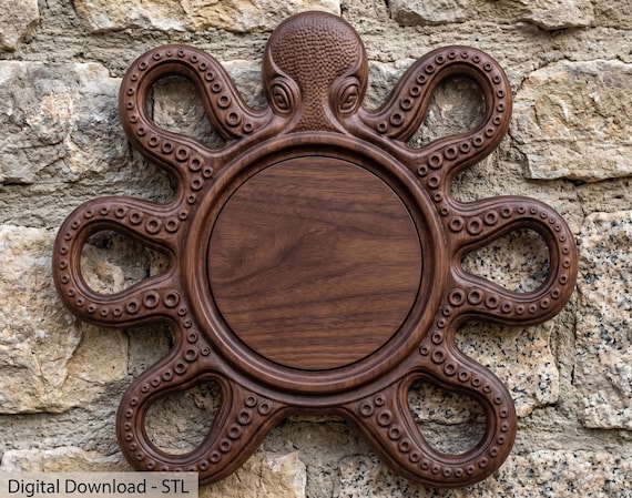 Octopus Snack Tray STL | CNC Router Wood Carving File Decor Wood Carving  Model for CNC Router Artcam Vectric Aspire Digital File