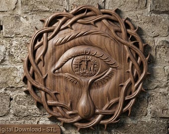Weeping Eye Relief 3D STL Model Crucifixion Plaque CNC Router Wood Carving File Digital Download Wall Decor Artcam