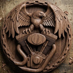 Motorcycle Engine Eagle Wall Medallion 3D STL Model and Depth Map for CNC Router Artcam Aspire Biker Garage Man Cave Decor Digital File