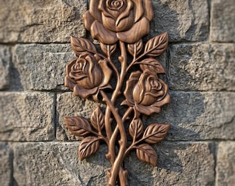 Three Roses Relief 3D STL Model Floral Branch Plaque CNC Router Wood Carving File Digital Download Wall Decor Artcam