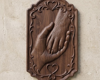 Hand Holding Dog Paw Relief STL | Pet Memorial CNC Art   Wood Carving Model | STL Digital Download Artcam