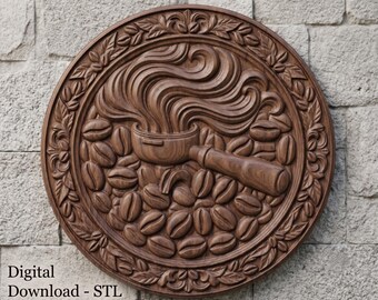 Coffee Beans Portafilter Relief 3D STL Model CNC Router Wood Carving File Digital Download Coffee Bar Wall Art