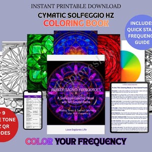 Solfeggio Cymatic Mandalas Coloring Book – Sacred Geometry, HZ QR Codes (Digital Download) Printable