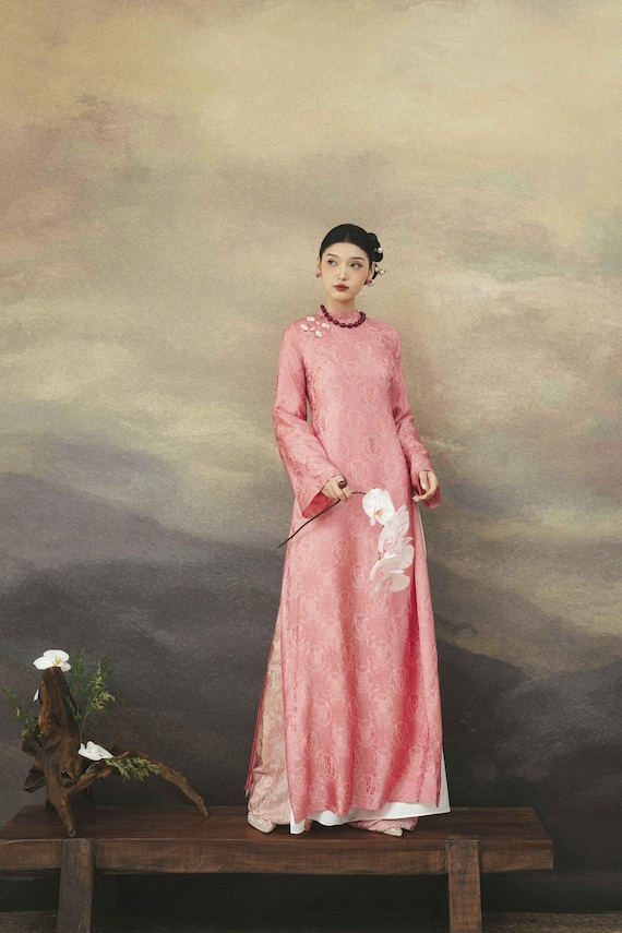 Jacquard Silk Ao Dai: Vietnamese Traditional Gown, Minimalist Modern Design