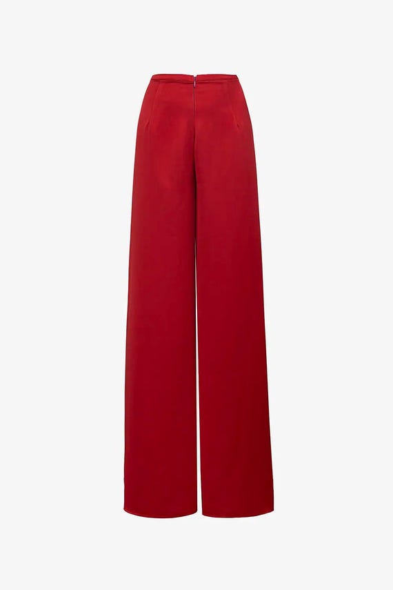 Red Silk Wide Leg Trousers – Elegant Flowy High-Waisted Pants for Ao Dai