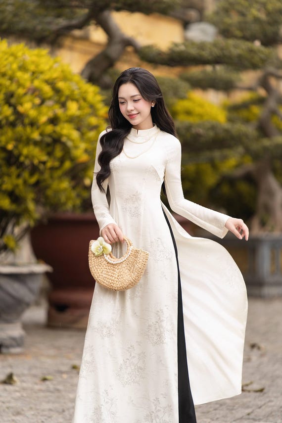 White Silk Ao Dai – Vietnamese Traditional Dress, Minimalist Modern Design