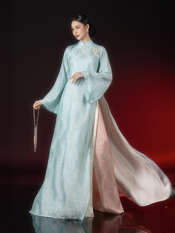 Ombré Gradient Silk Ao Dai – Vietnamese Traditional Gown, Formal Tunic, Tet Outfit