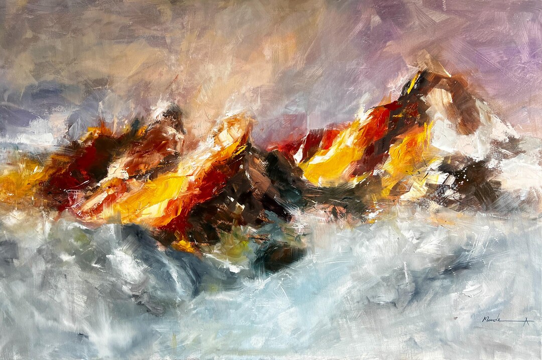 Abstract Mountain Landscape Oil Painting – Textured Modern Wall Art - Etsy