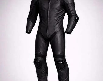 Tactical Stealth zwart leren motorpak | Beschermende kleding voor het hele lichaam voor circuit en straat