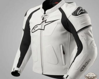 Men's White Leather Racing Jacket | CE Armored Sportbike Gear