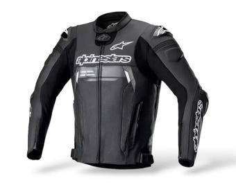 Leren Alpinestars-motorjas | Zwart-witte racefietskleding | Beschermende motorkleding