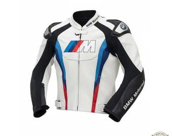 BMW racekleding met CE-bescherming | Wit en blauw beschermend bikerjack