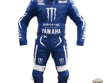 YAMAHA Monster Energy Leder-Rennkombi | Echtes Rindsleder Motorrad-Reitoutfit