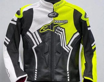 Alpinestars Leather Racing Jacket | Iconic Black &  neon Yellow Design | Men's Protective Moto Biker Gear