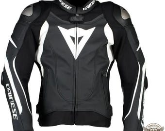 Leren Dainese motorracejack | Zwart-wit Sportbike-jack voor heren beschermende rijkleding