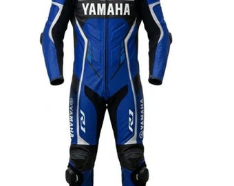 Yamaha R1 racepak | Blauw leren motortrainingspak