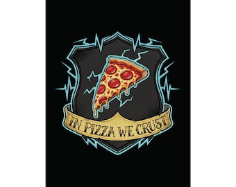 Pizza Cult Crest Poster | Electric Cyan Lightning, Sulfur Yellow Script (Rolled Print)