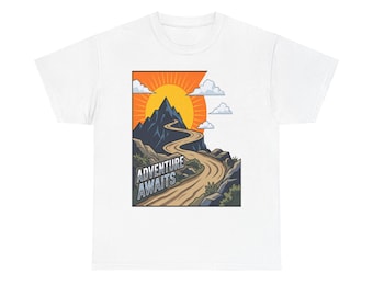 Adventure Awaits mountain road T-Shirt | sunrise hiking graphic tee