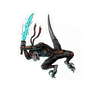 Kage Shinobi Raptor Sticker | Electric Cyan Hard-Light Ninja Dinosaur Decal