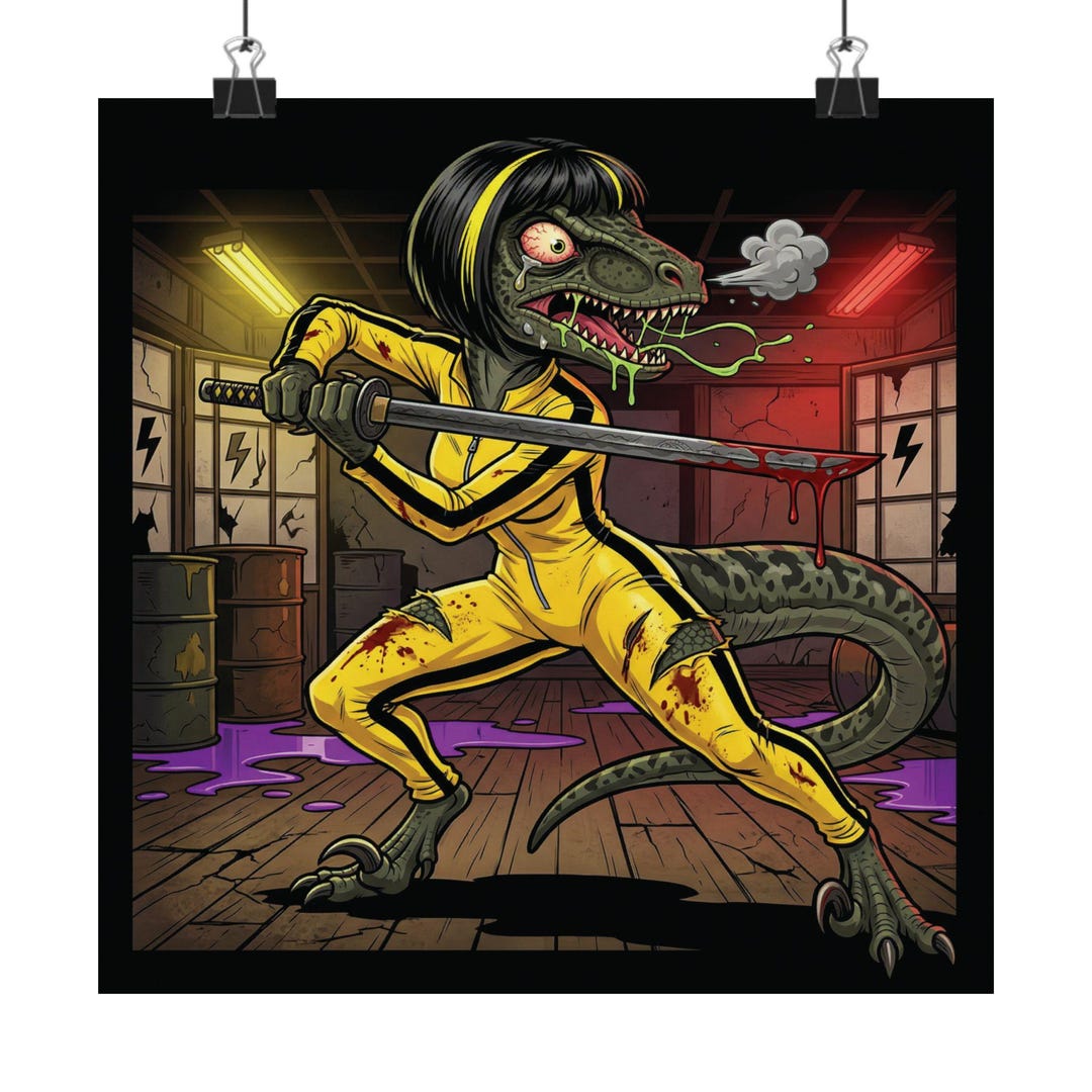 KILL DINO Poster | Raptor Heroine Katana Art | 90s Revenge Cinema Wall ...