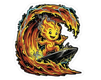 Fire Surfer sticker | kiss-cut vinyl surf flame character
