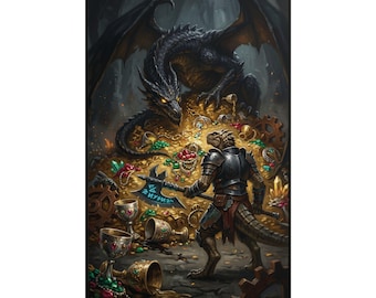 Dragon Hoard Knight Poster | Fantasy Art Rolled Poster
