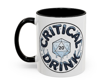 Critical Drinker Mug | D20 Dice Coffee Mug, RPG Gamer Ceramic Cup