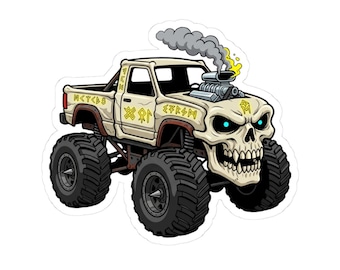 Skull Monster Truck Kiss-Cut Sticker | Vinyl Die-Cut Laptop Decal